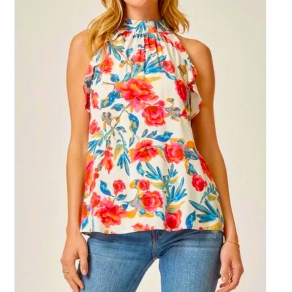 Andree by Unit Boho Floral Halter Tank Top, size 2X - Picture 1 of 6